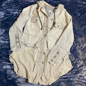 Free People | We the Free | Railroad Denim Knit Jacket | Size XS | OVERSIZED